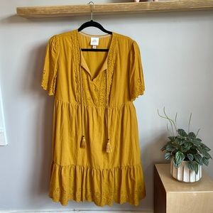 Mustard Yellow Boho Eyelet Dress, Knox Rose, Large